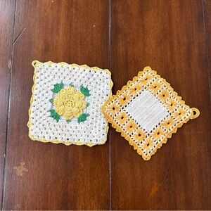 Handmade Yellow & Cream Crochet Potholder - Floral Kitchen Linen